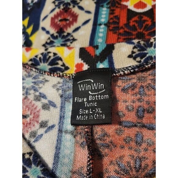 Win Win Womens Sz L Multi Color Knit Flare Bottom Tunic 3/4 Bell Sleeves Fall - Picture 2 of 10